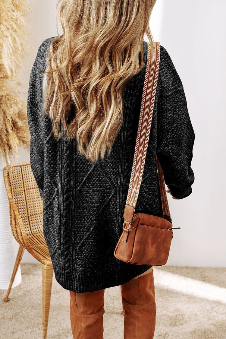 Cable Knit Sweater Dress in Black