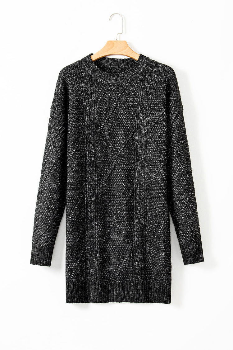 Cable Knit Sweater Dress in Black