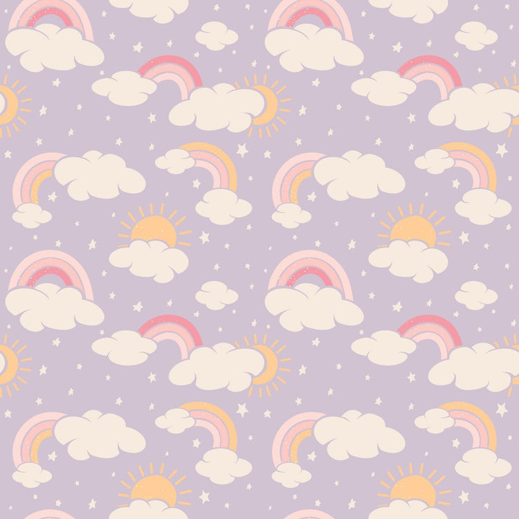 Lavender Rainbows and Clouds Smocked Vintage Dress